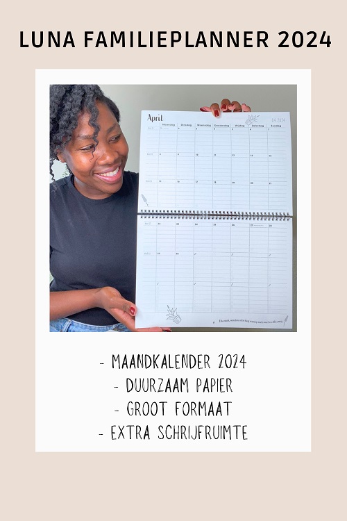 winnen winactie luna familieplanner 2024 vrouw houdt de maandkalender vast