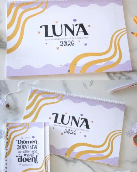 DE VOORKANT VAN DE LUNA FAMILIEPLANNER 2026 EN DOELENAGENDA