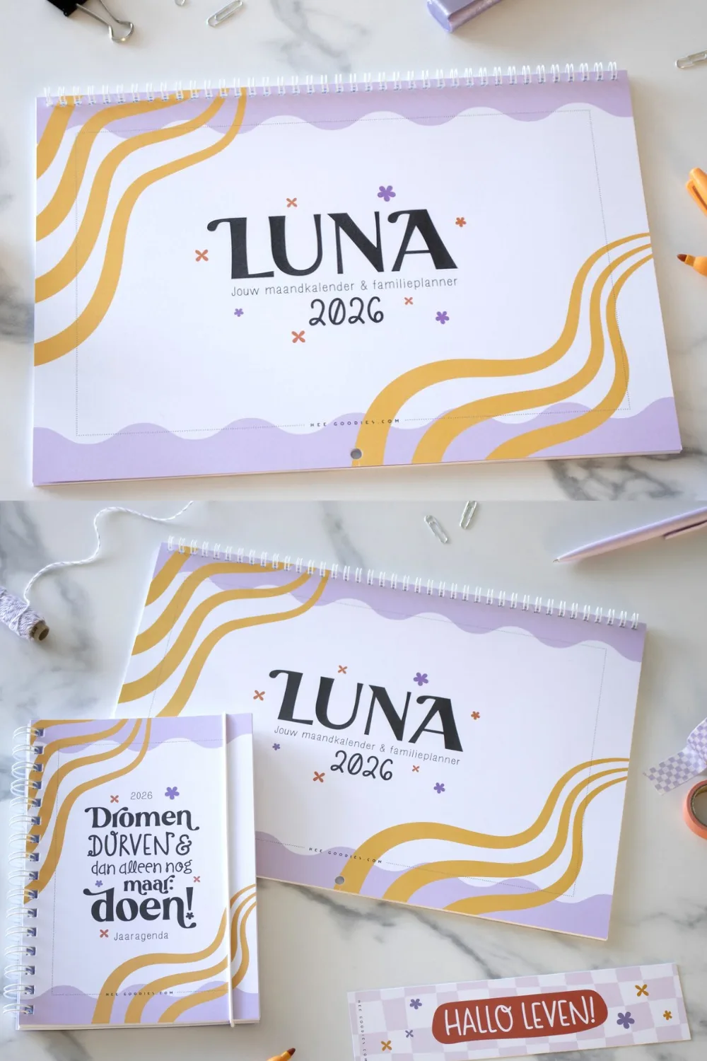 DE VOORKANT VAN DE LUNA FAMILIEPLANNER 2026 EN DOELENAGENDA